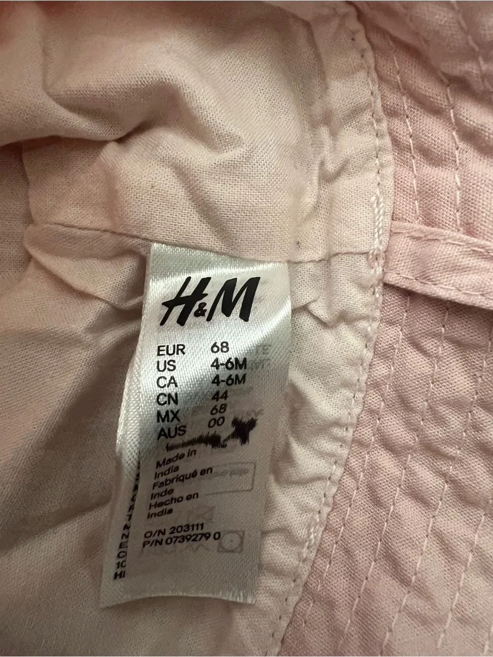 H&M Baby sun hat Kids' Hat with Chin straps pink size 4-6 months